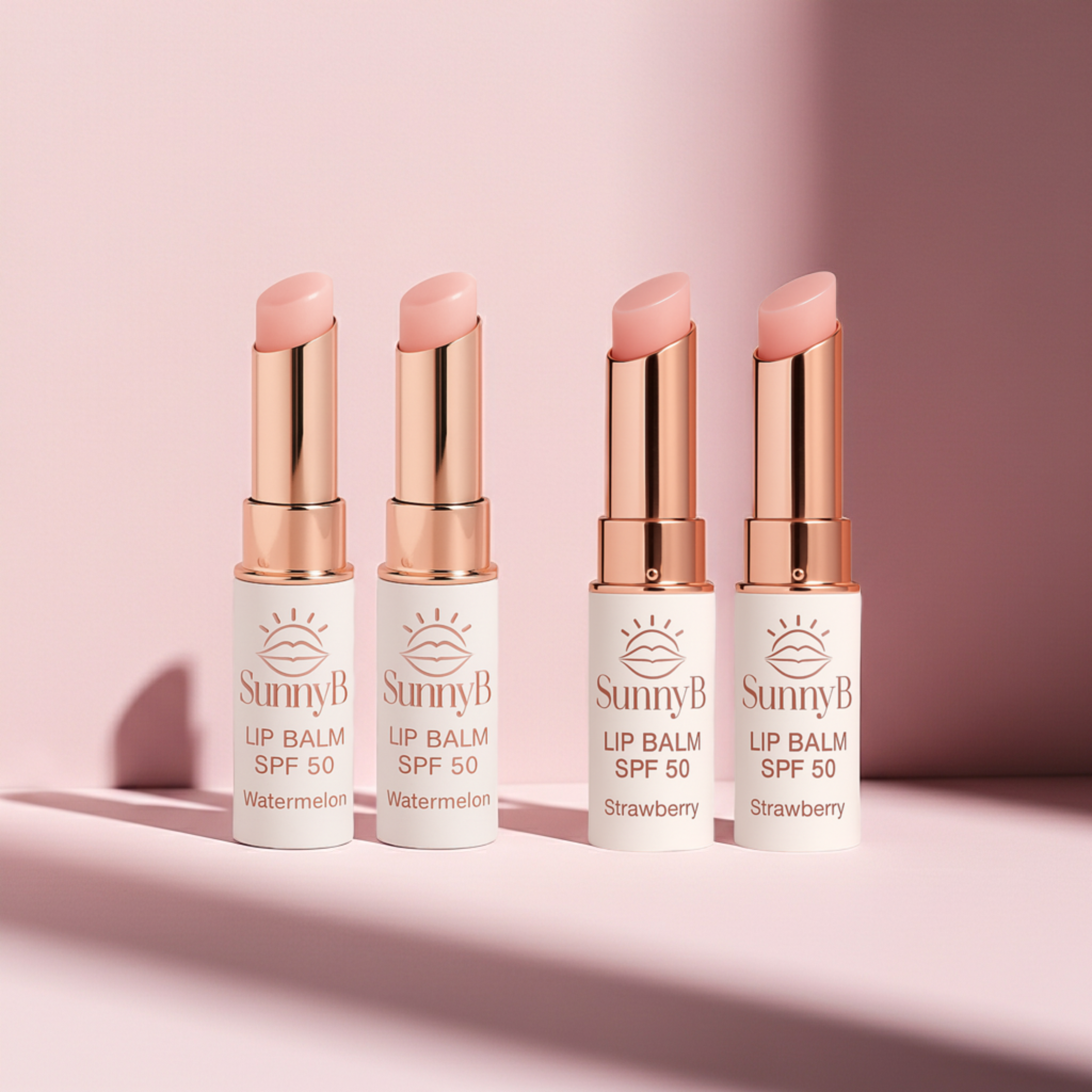 SunnyBestie Bundle SPF50+ Lip Balm Quad Pack Glossy Plumping