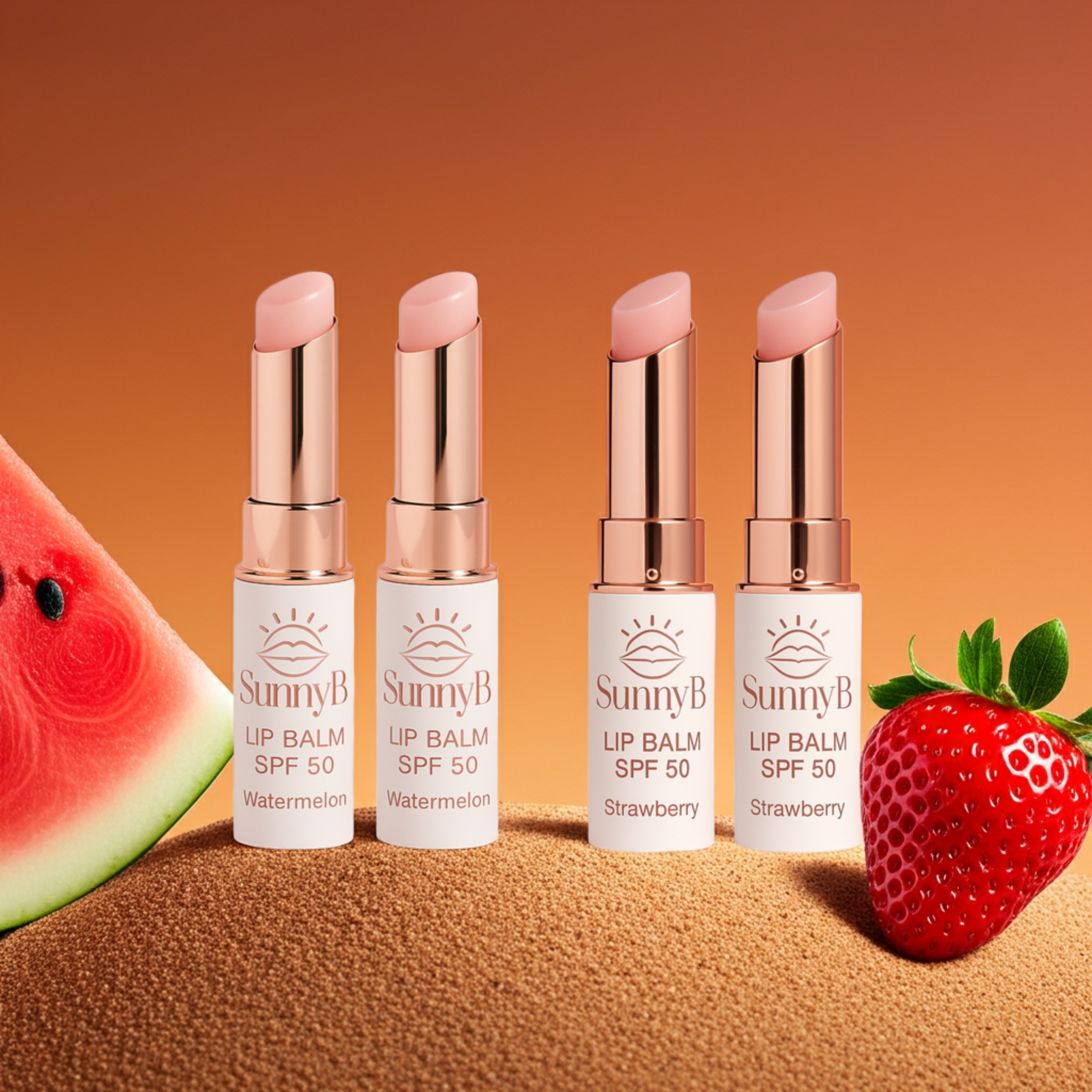 SunnyBestie Bundle SPF50+ Lip Balm Quad Pack Glossy Plumping