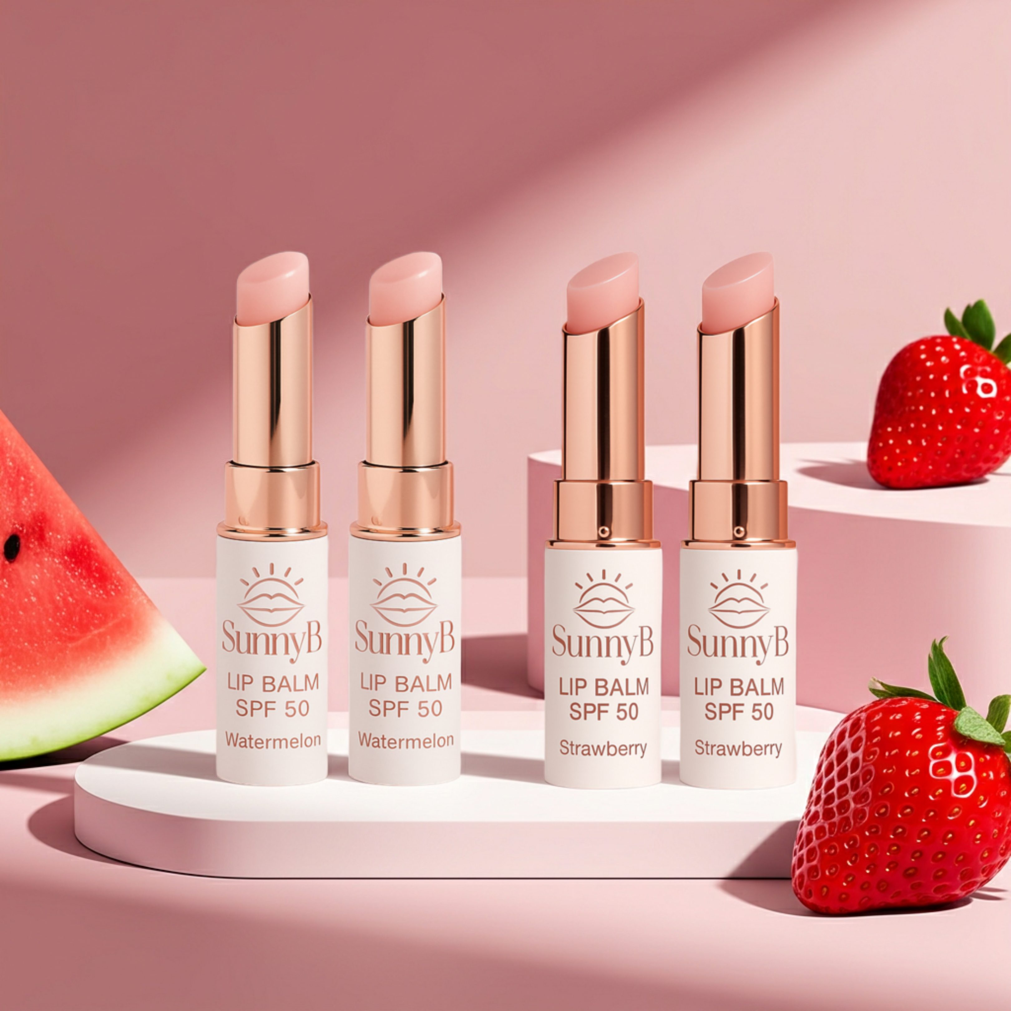 SunnyBestie Bundle SPF50+ Lip Balm Quad Pack Glossy Plumping