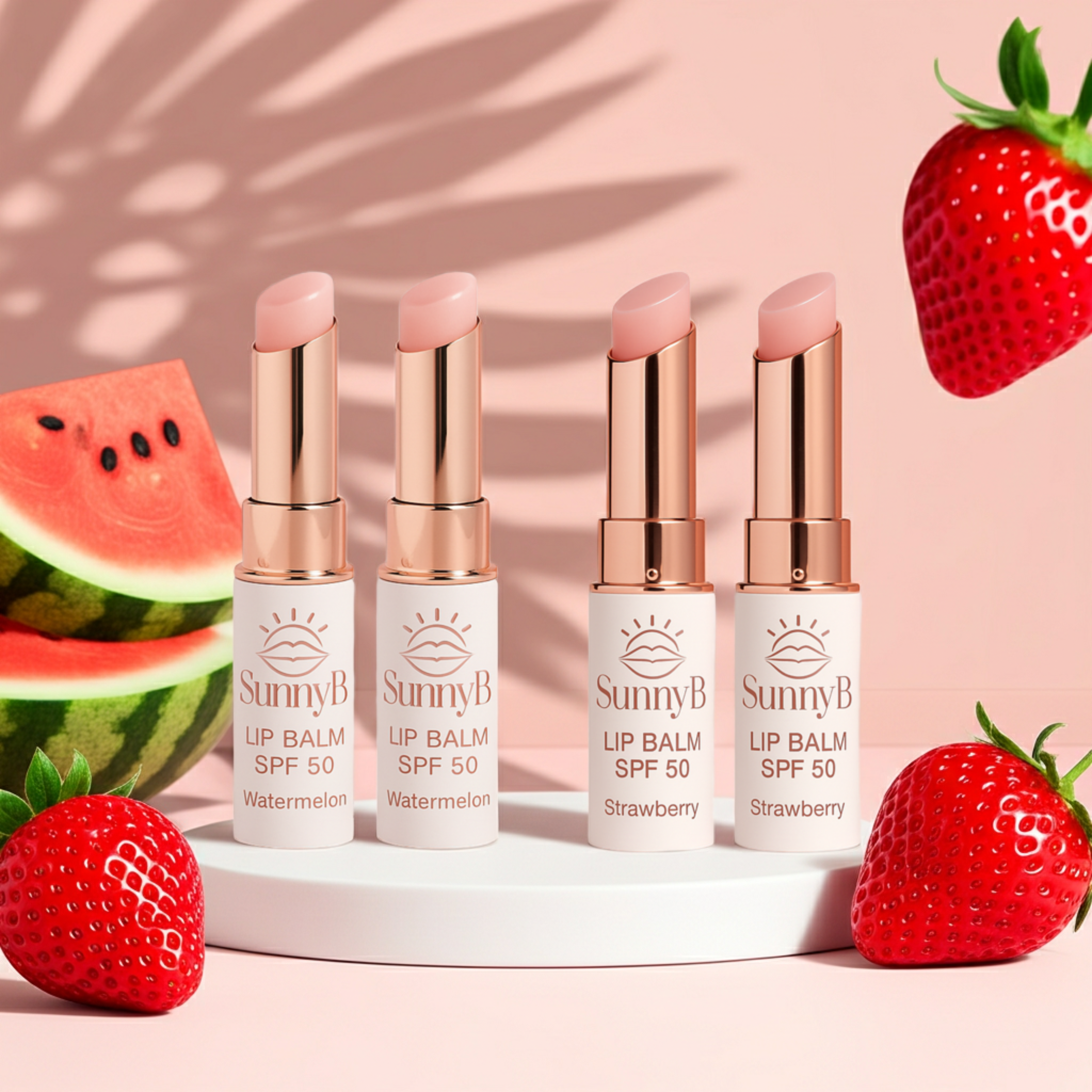 SunnyBestie Bundle SPF50+ Lip Balm Quad Pack Glossy Plumping