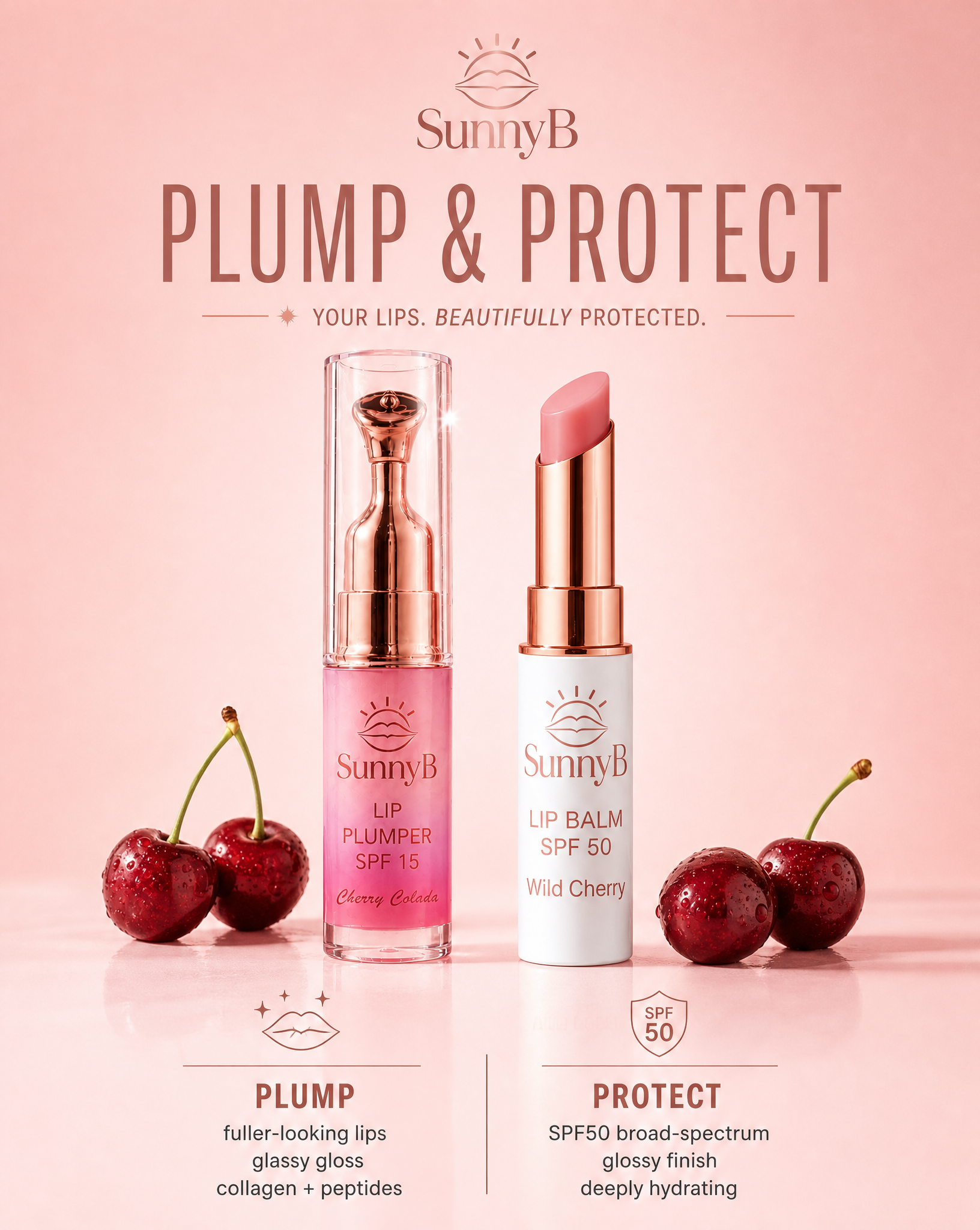 SunnyB Plump & Protect Duo SPF50 Lip Balm & SPF15 Plumping Oil - Cherry